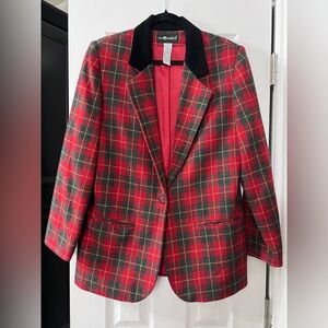VTG Sag Harbor 10 Red Plaid Wool Blazer Velvet
